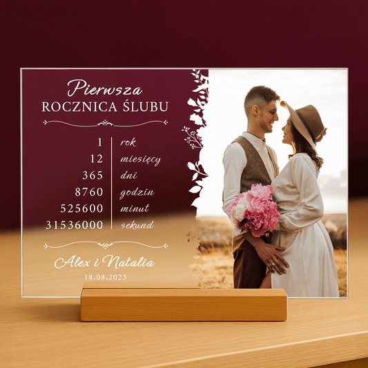 Pierwsza rocznica razem - personalizowany druk na szkle - Emmygift.pl