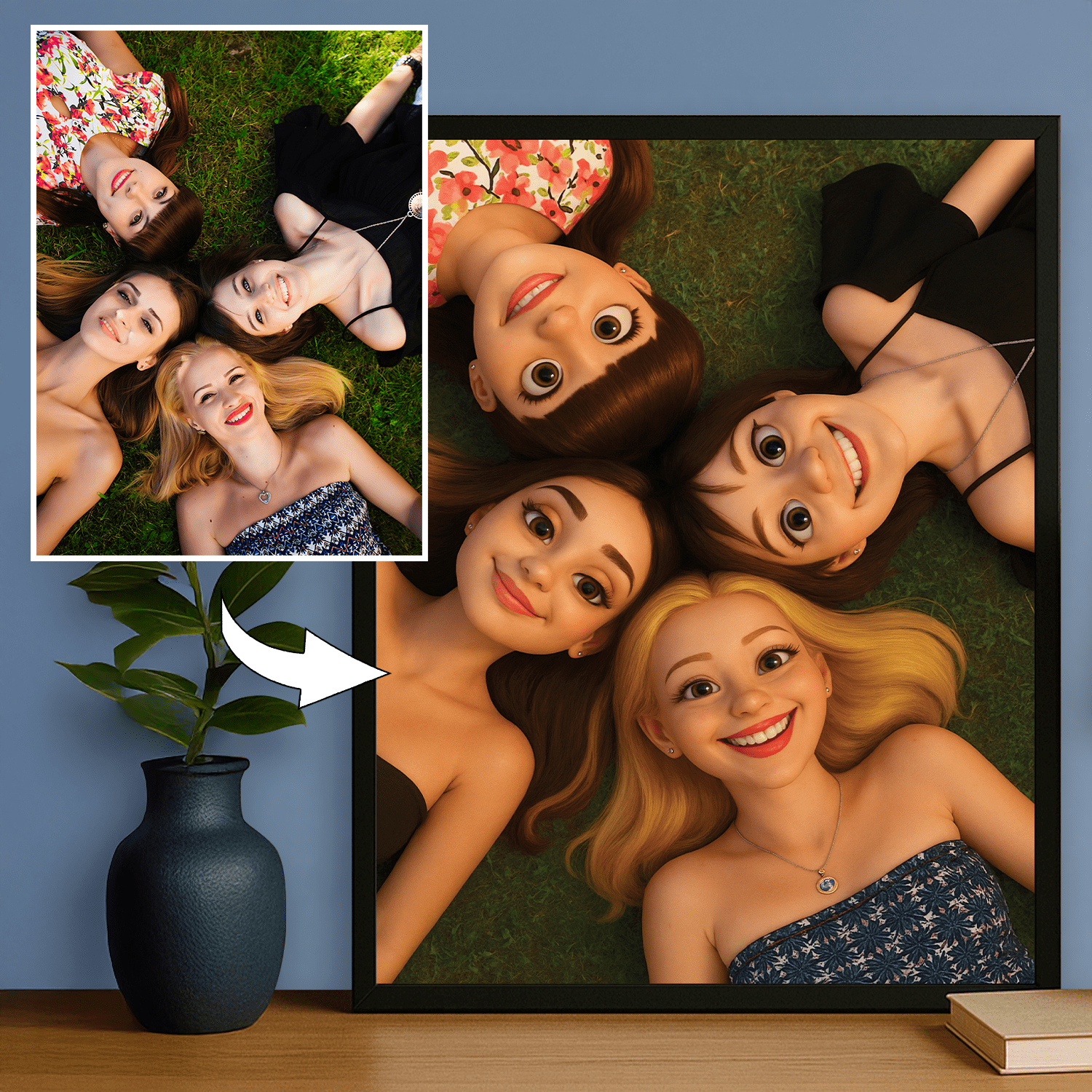 Grupa przyjaciółek w efekcie 3D - portret na plakacie dla przyjaciółki - Emmygift.pl