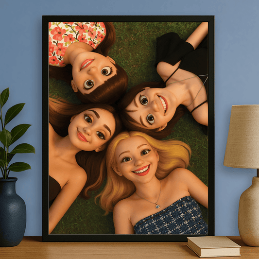 Grupa przyjaciółek w efekcie 3D - portret na plakacie dla przyjaciółki - Emmygift.pl