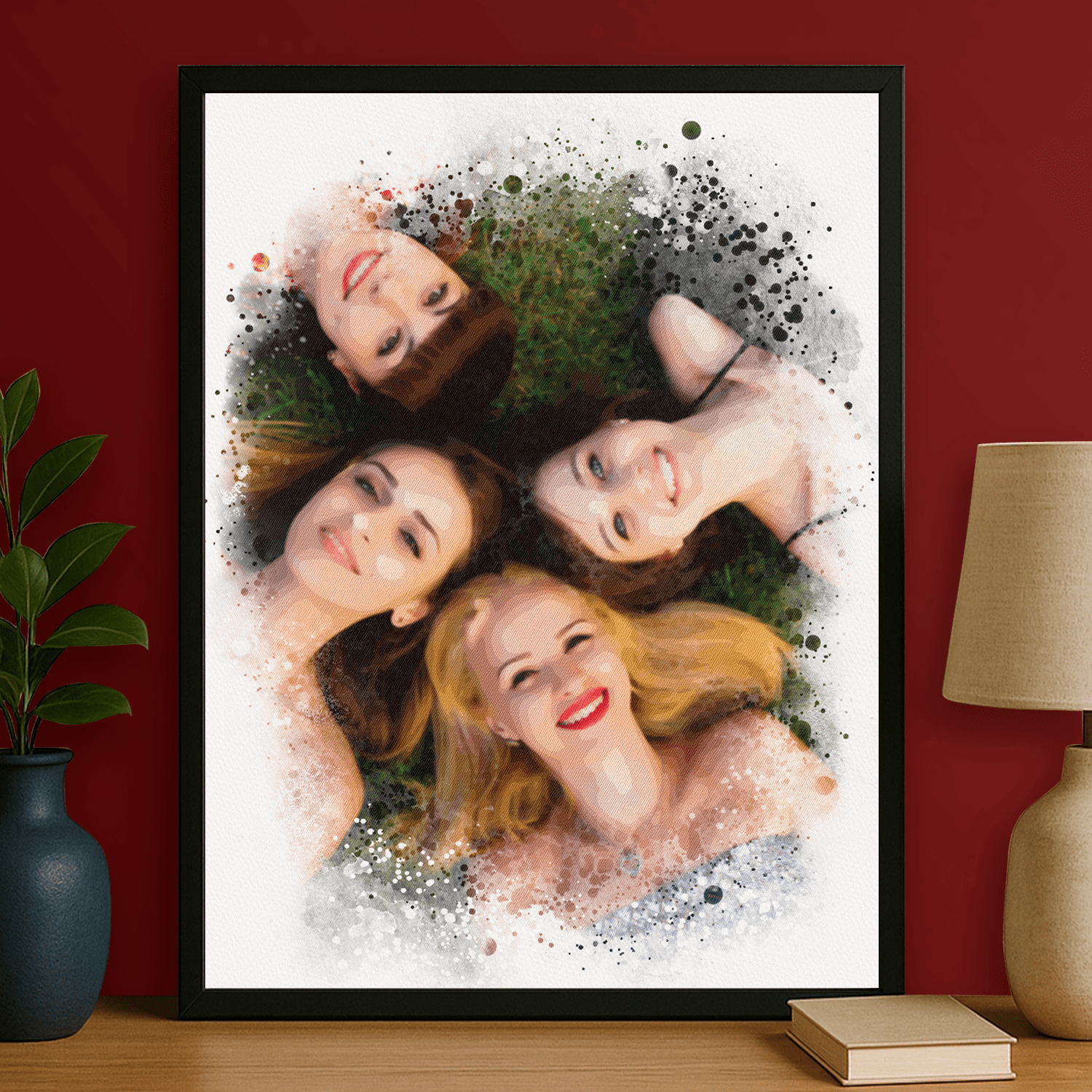 Grupa przyjaciółek watercolor - portret na plakacie dla przyjaciółki - Emmygift.pl