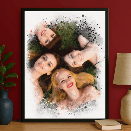 Grupa przyjaciółek watercolor - portret na plakacie dla przyjaciółki - Emmygift.pl
