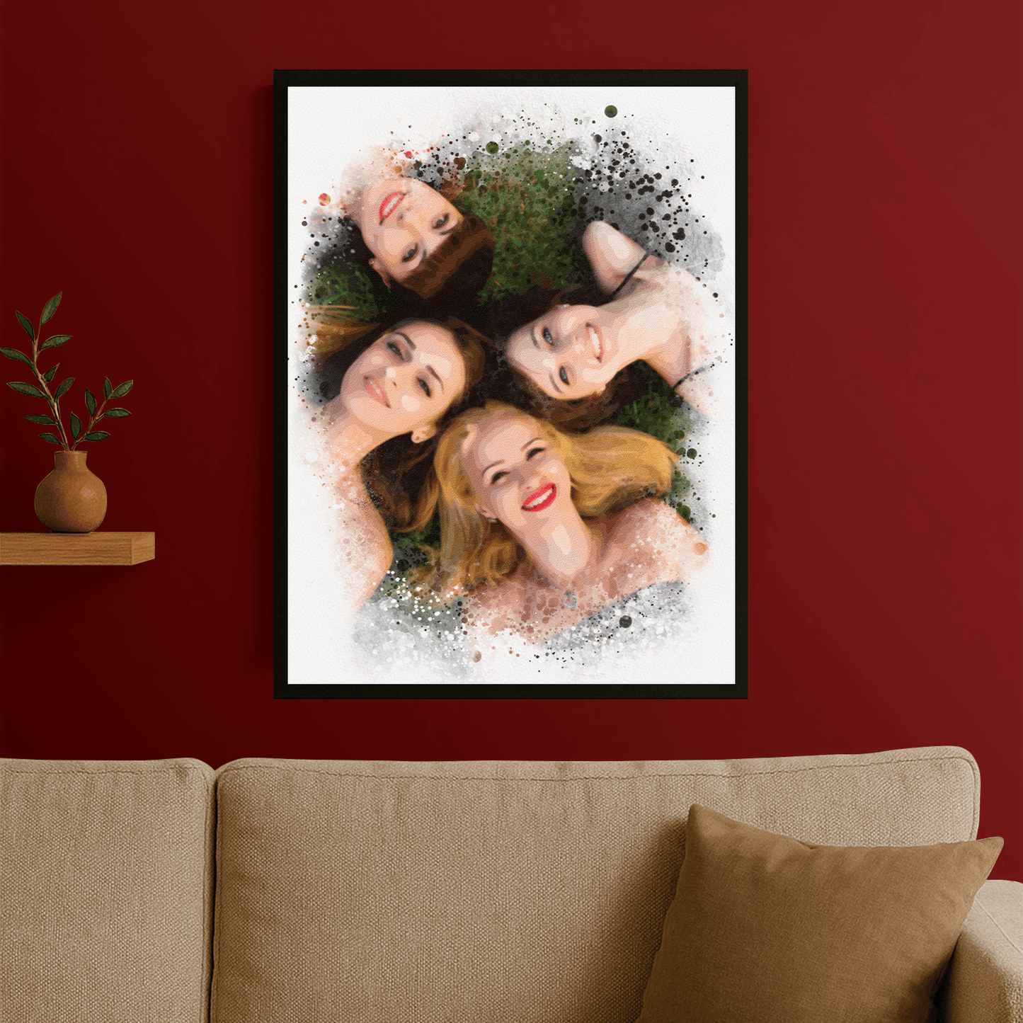 Grupa przyjaciółek watercolor - portret na plakacie dla przyjaciółki - Emmygift.pl