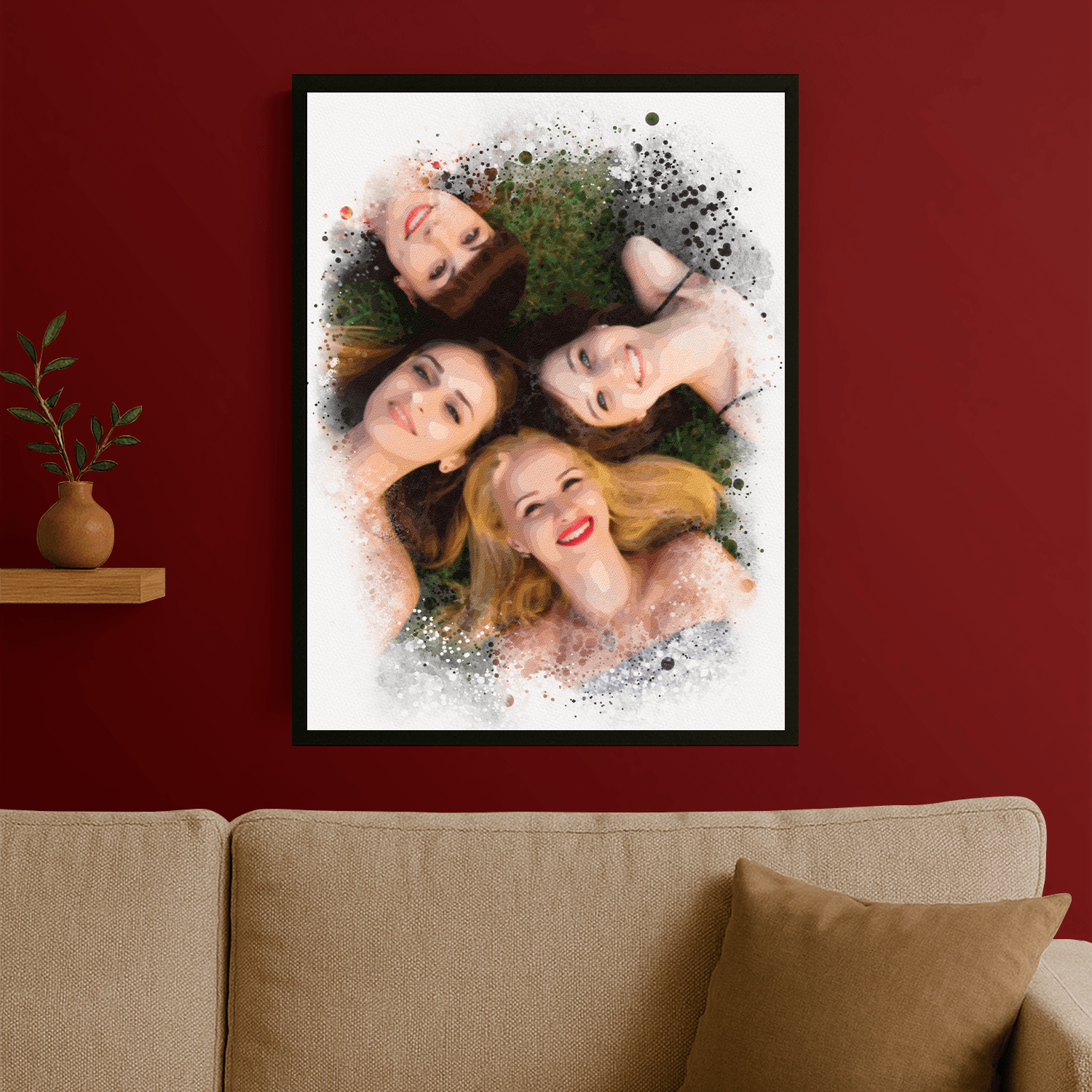 Grupa przyjaciółek watercolor - portret na plakacie dla przyjaciółki - Emmygift.pl