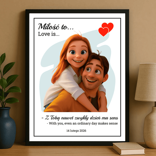 Ilustracja bajkowa pary + tekst - plakat personalizowany dla pary - Emmygift.pl