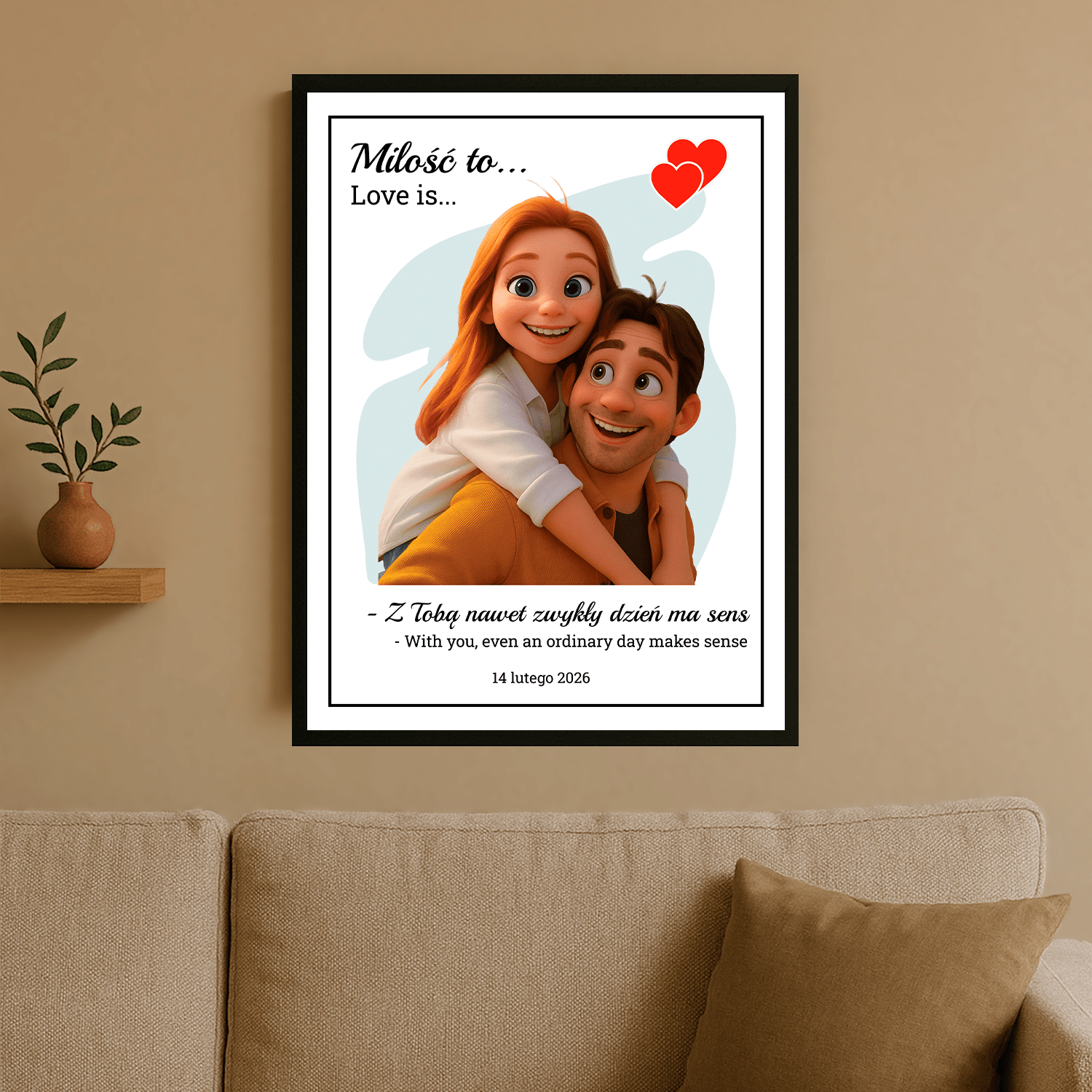Ilustracja bajkowa pary + tekst - plakat personalizowany dla pary - Emmygift.pl