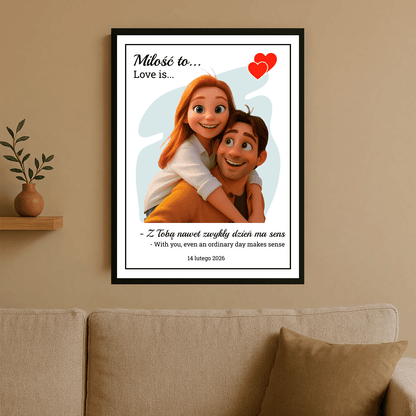 Ilustracja bajkowa pary + tekst - plakat personalizowany dla pary - Emmygift.pl