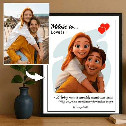 Ilustracja bajkowa pary + tekst - plakat personalizowany dla pary - Emmygift.pl
