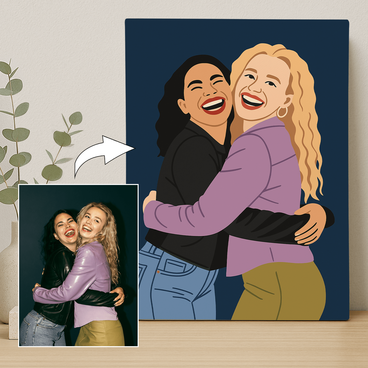 Ilustracja dwóch najlepszych przyjaciółek - portret na płótnie dla przyjaciółki - Emmygift.pl