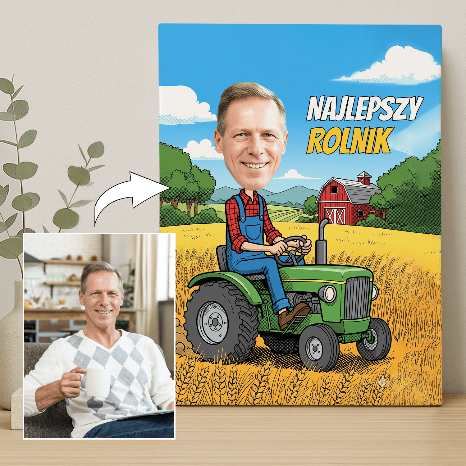 Ilustracja najlepszego rolnika - portret na płótnie dla niego - Emmygift.pl