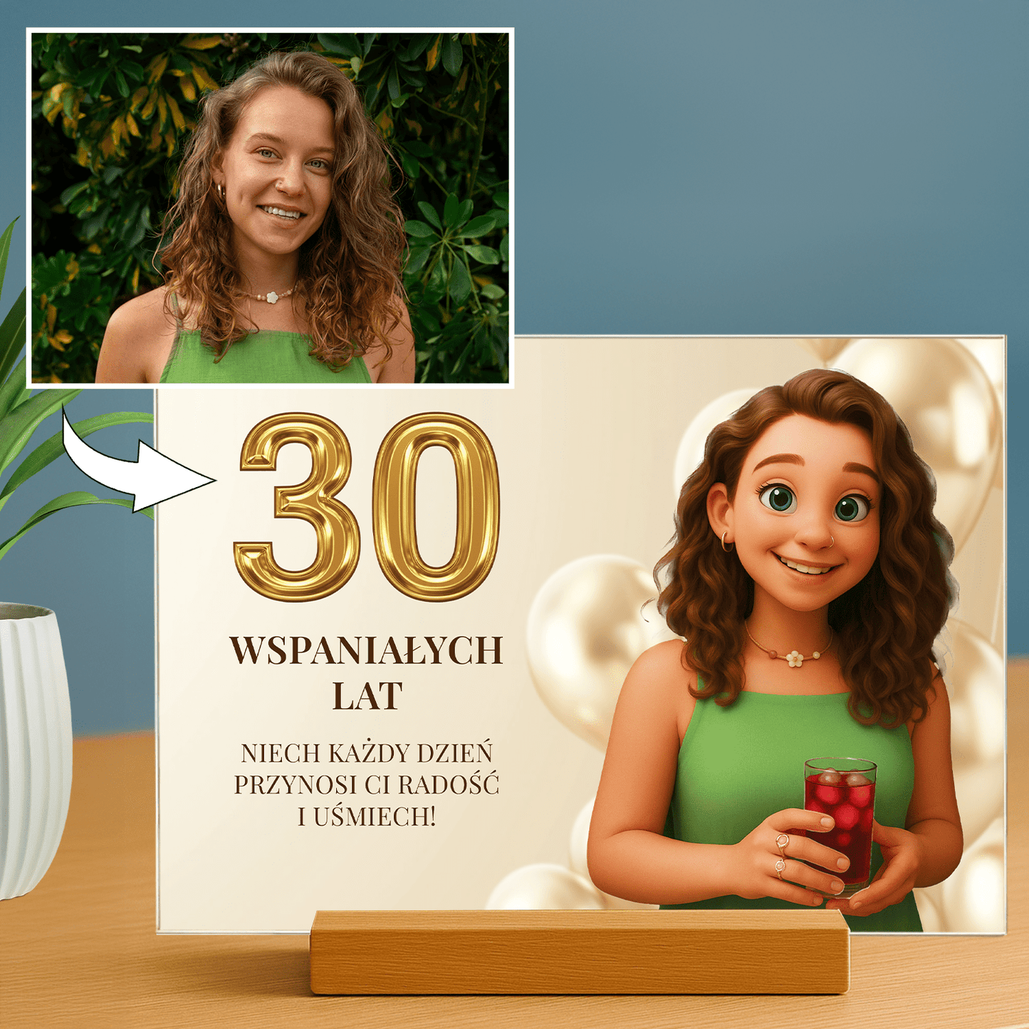 Ilustracja z życzenimi na 30. - personalizowany druk na szkle dla niej - Emmygift.pl