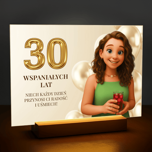 Ilustracja z życzenimi na 30. - personalizowany druk na szkle dla niej - Emmygift.pl