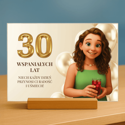 Ilustracja z życzenimi na 30. - personalizowany druk na szkle dla niej - Emmygift.pl