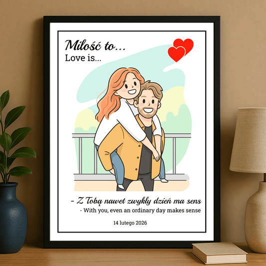 Ilustracja zakochanych + napisy - plakat personalizowany dla pary - Emmygift.pl