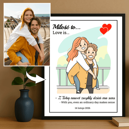Ilustracja zakochanych + napisy - plakat personalizowany dla pary - Emmygift.pl