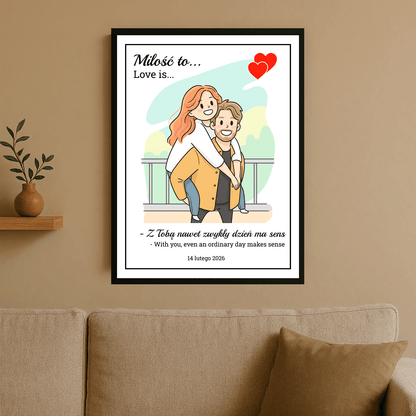 Ilustracja zakochanych + napisy - plakat personalizowany dla pary - Emmygift.pl