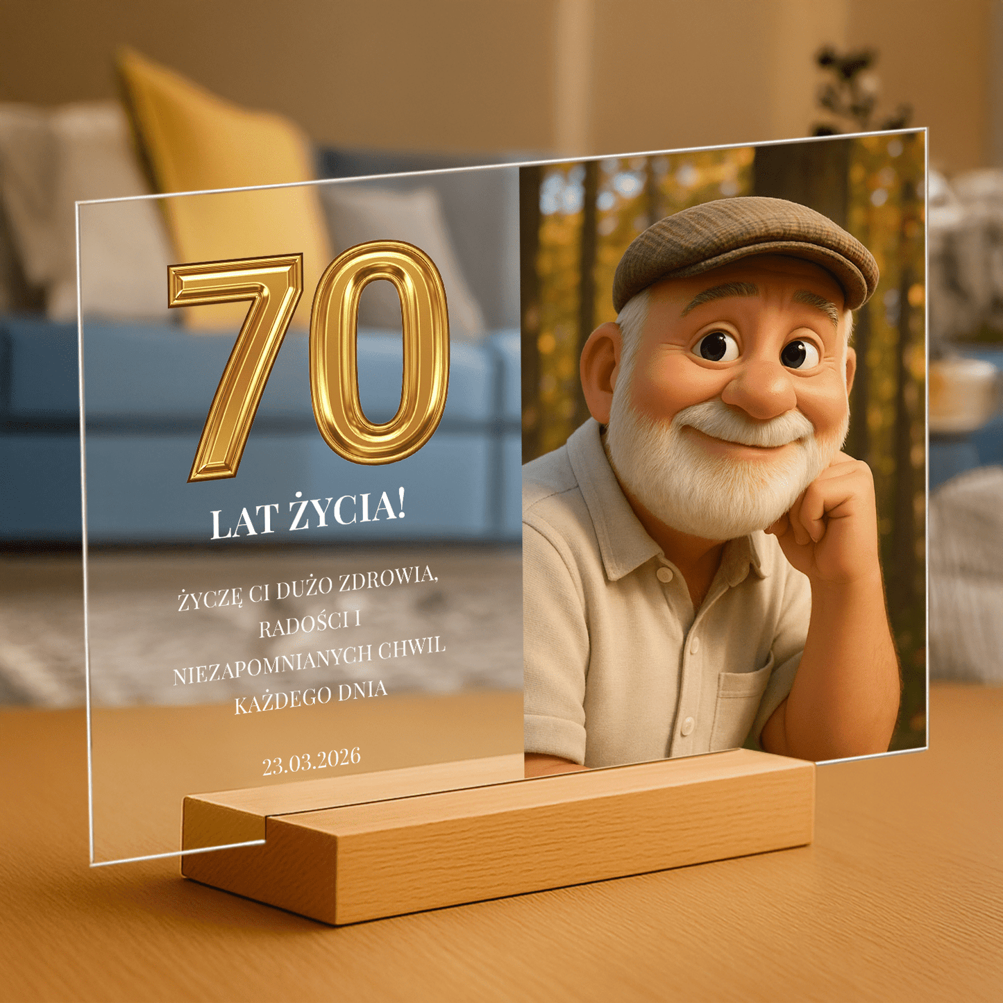 Jego 70. urodziny - personalizowany druk na szkle dla mężczyzny - Emmygift.pl