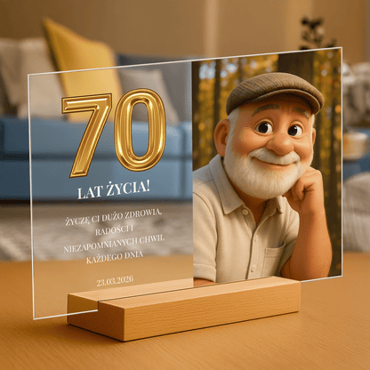 Jego 70. urodziny - personalizowany druk na szkle dla mężczyzny - Emmygift.pl