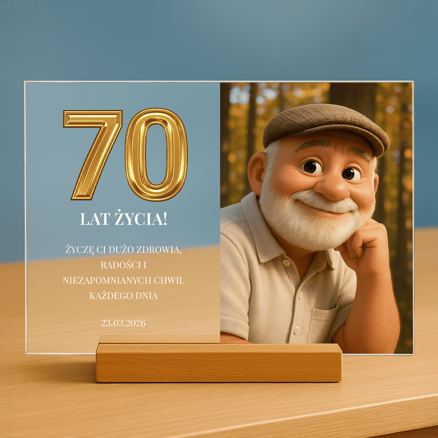 Jego 70. urodziny - personalizowany druk na szkle dla mężczyzny - Emmygift.pl
