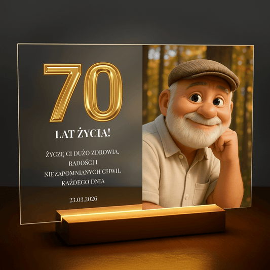Jego 70. urodziny - personalizowany druk na szkle dla mężczyzny - Emmygift.pl