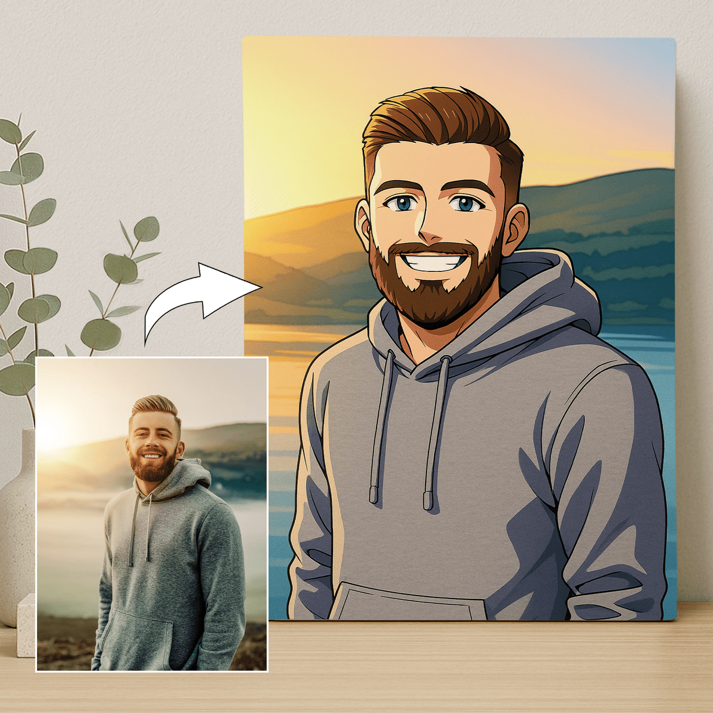 Jego ilustracja w stylu Anime - portret na płótnie dla niego - Emmygift.pl