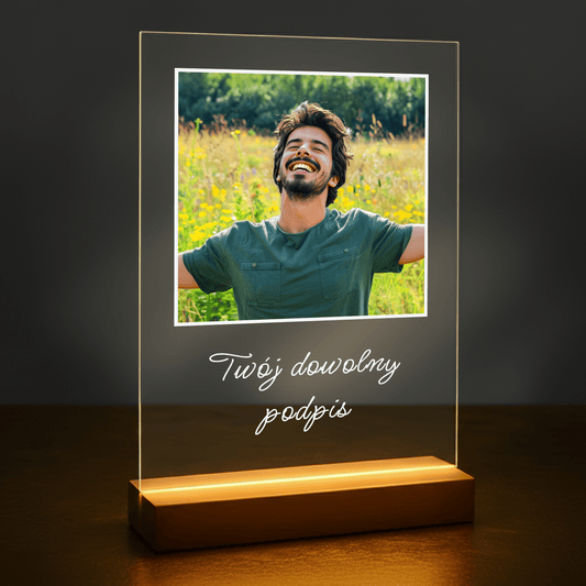 Jego zdjęcie + dowolny podpis - personalizowany druk na szkle dla niego - Emmygift.pl