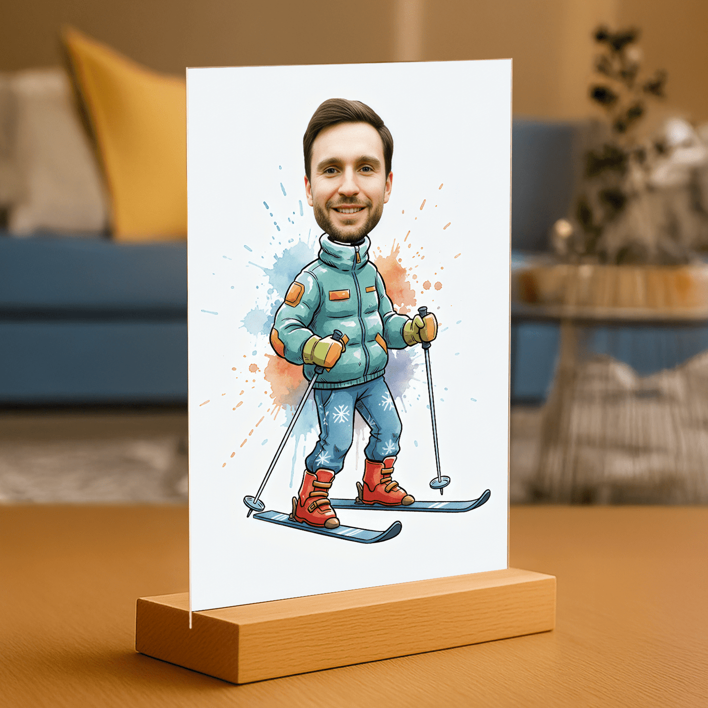 Jego zimowa karykatura - portret na szkle akrylowym dla mężczyzny - Emmygift.pl