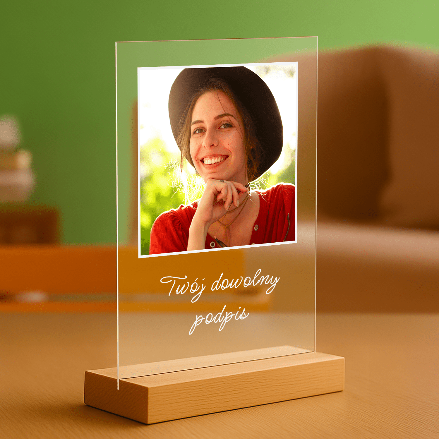 Jej zdjęcie z dowolnym napisem - personalizowany druk na szkle dla niej - Emmygift.pl