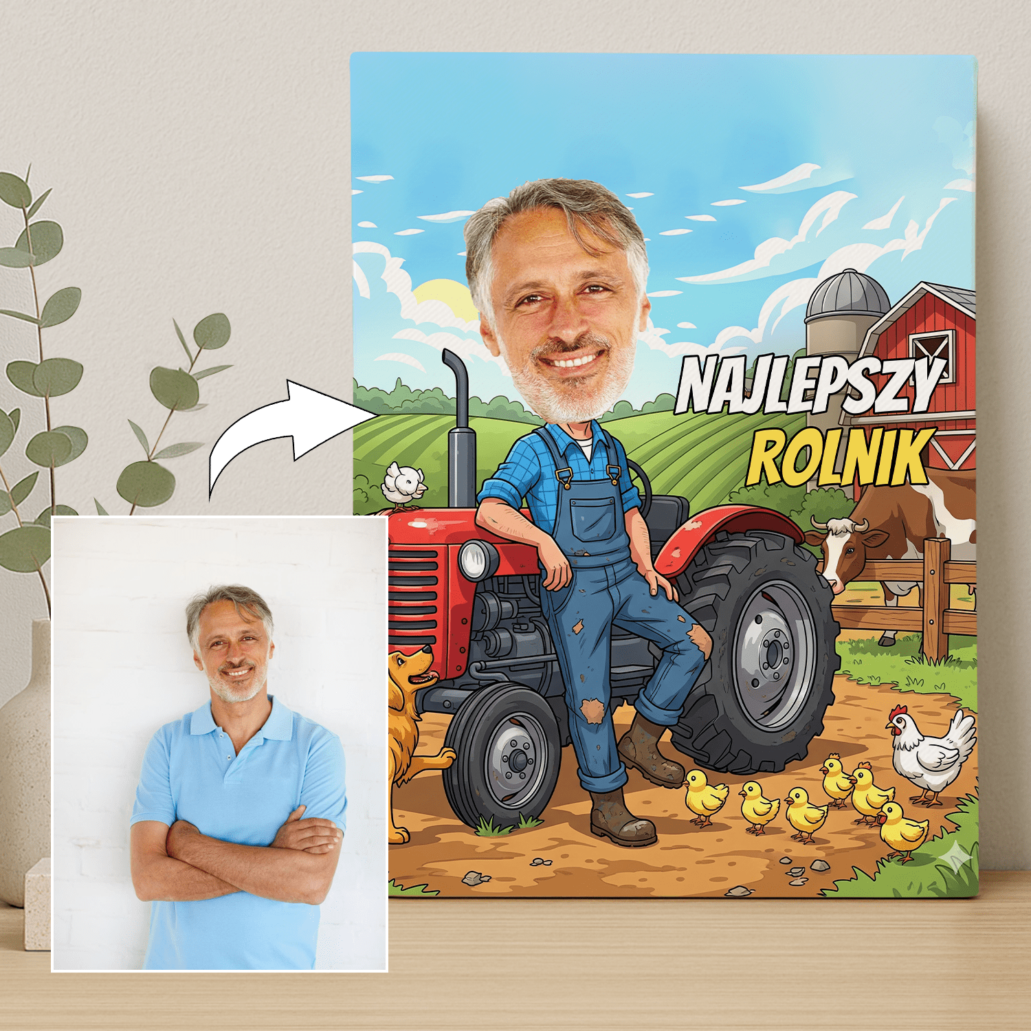 Karykatura najlepszy rolnik - portret na płótnie dla mężczyzny - Emmygift.pl