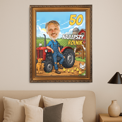 Karykatura najlepszy rolnik - portret na płótnie dla mężczyzny - Emmygift.pl