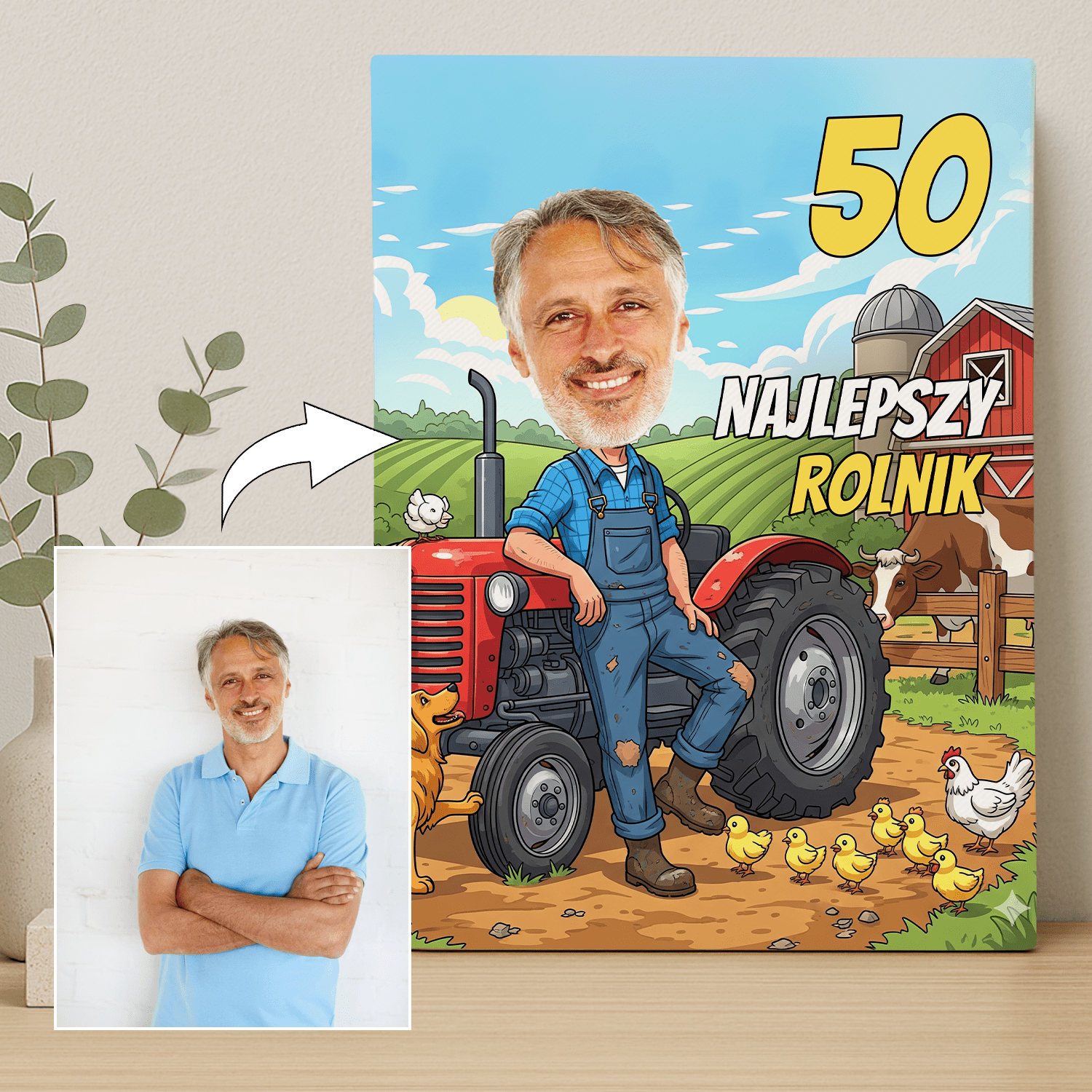 Karykatura najlepszy rolnik - portret na płótnie dla mężczyzny - Emmygift.pl