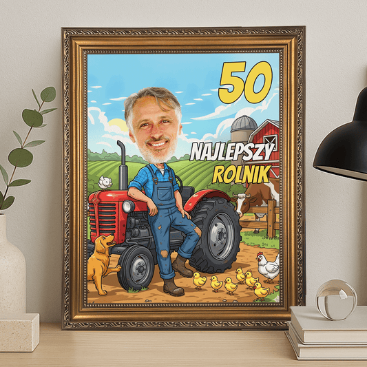 Karykatura najlepszy rolnik - portret na płótnie dla mężczyzny - Emmygift.pl