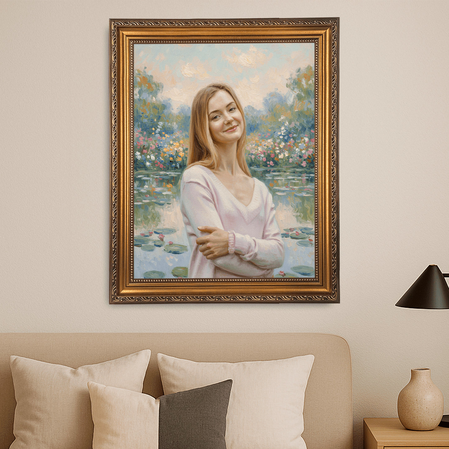 Kobieta nad stawem - portret na płótnie dla dziewczyny - Emmygift.pl