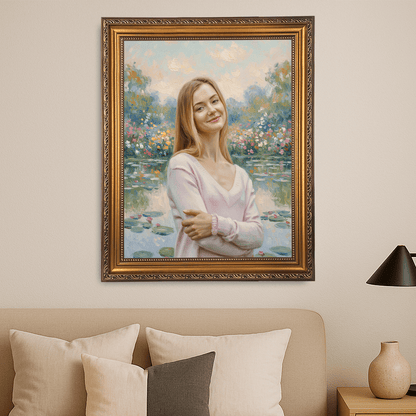 Kobieta nad stawem - portret na płótnie dla dziewczyny - Emmygift.pl