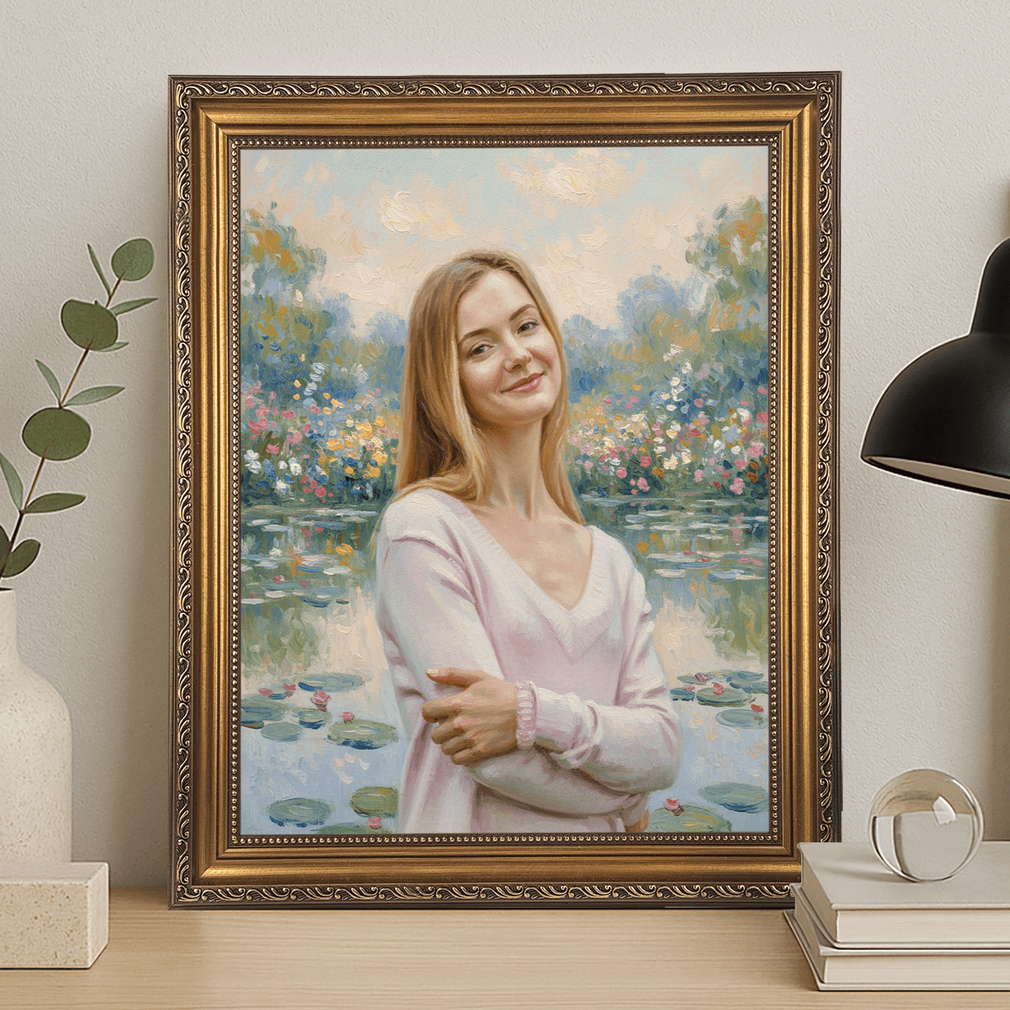 Kobieta nad stawem - portret na płótnie dla dziewczyny - Emmygift.pl