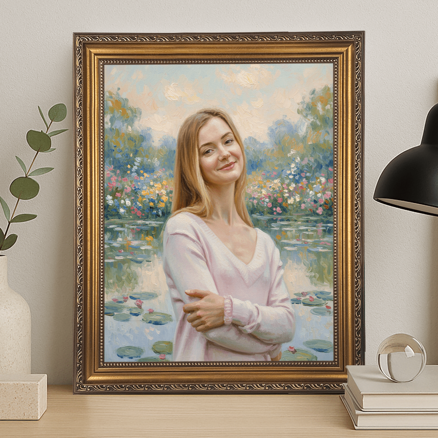 Kobieta nad stawem - portret na płótnie dla dziewczyny - Emmygift.pl