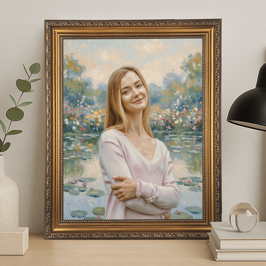 Kobieta nad stawem - portret na płótnie dla dziewczyny - Emmygift.pl