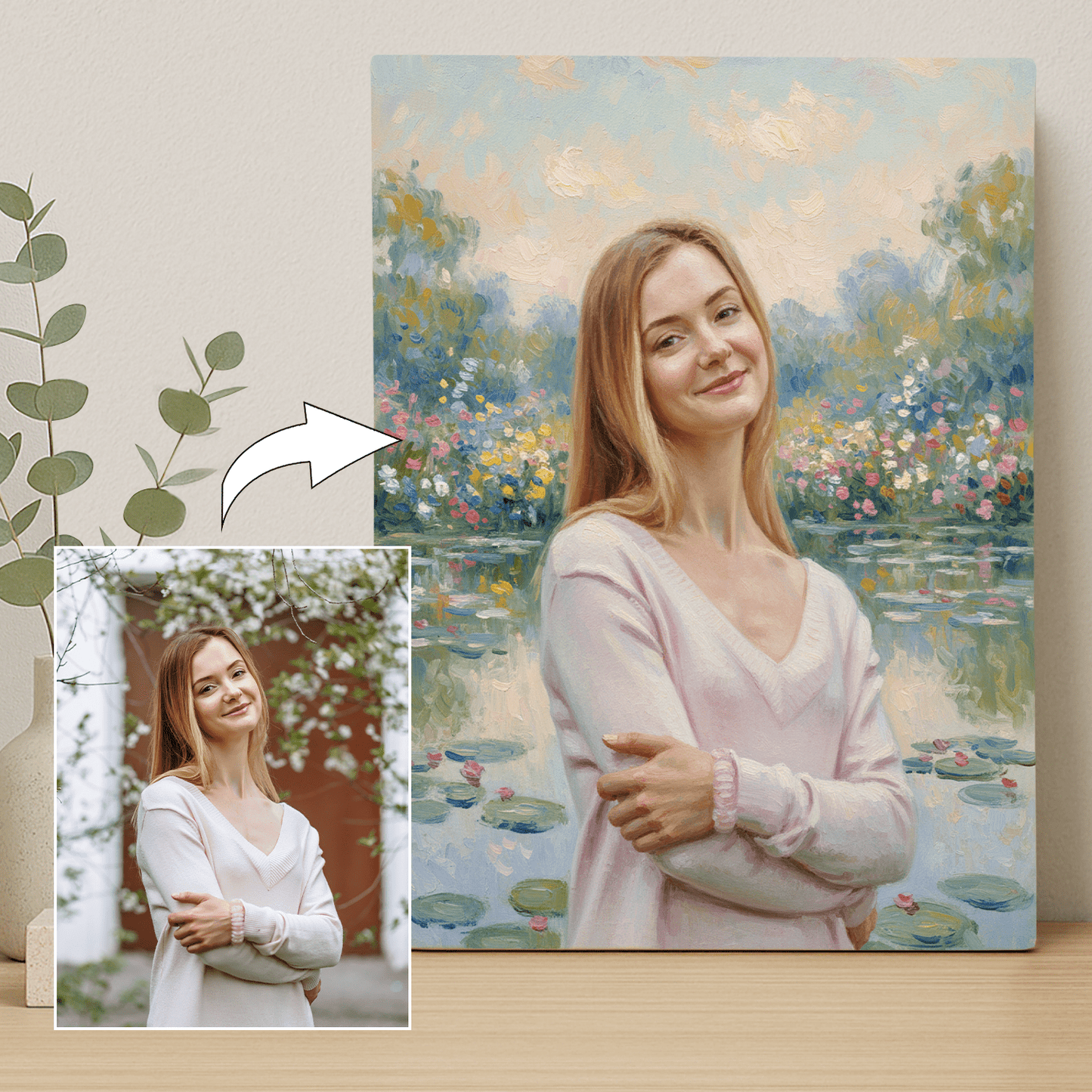 Kobieta nad stawem - portret na płótnie dla dziewczyny - Emmygift.pl