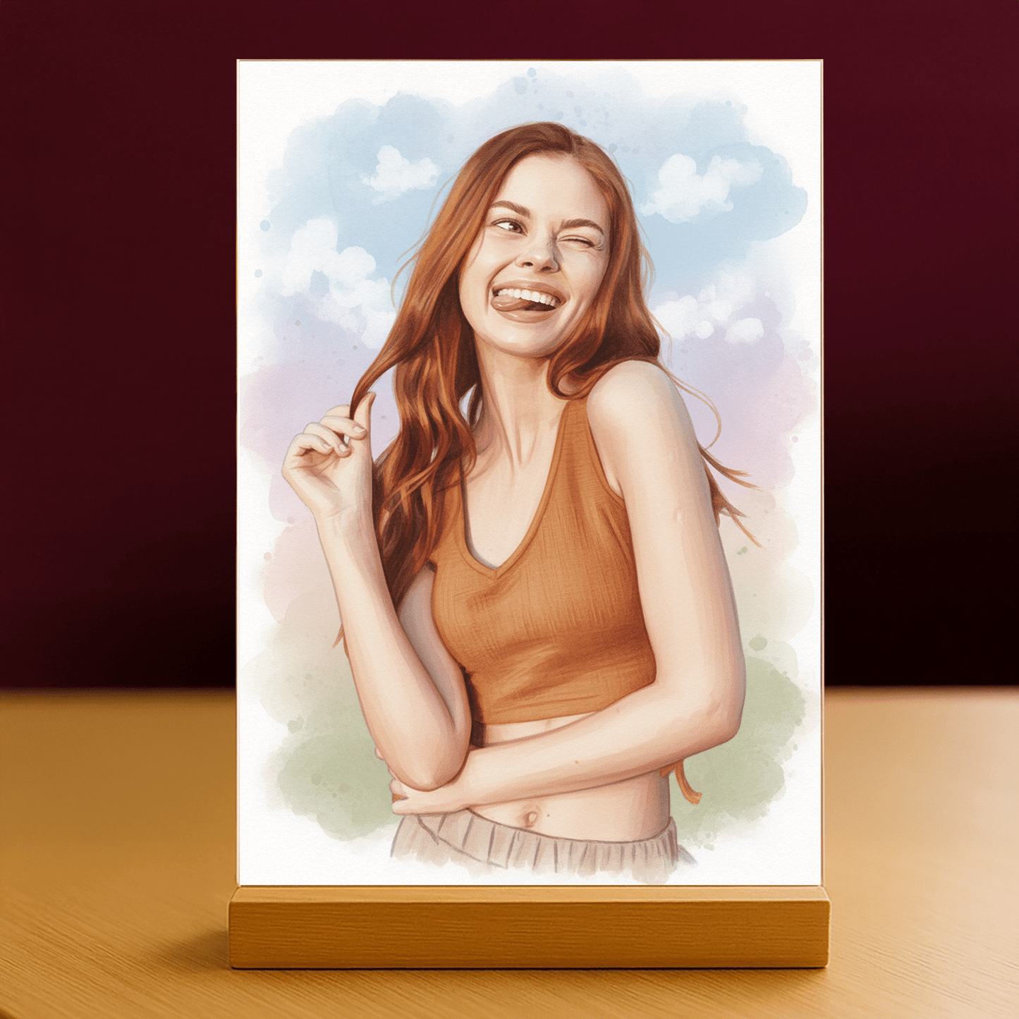 Kobieta w akwarelowym stylu - portret na szkle akrylowym dla niej - Emmygift.pl