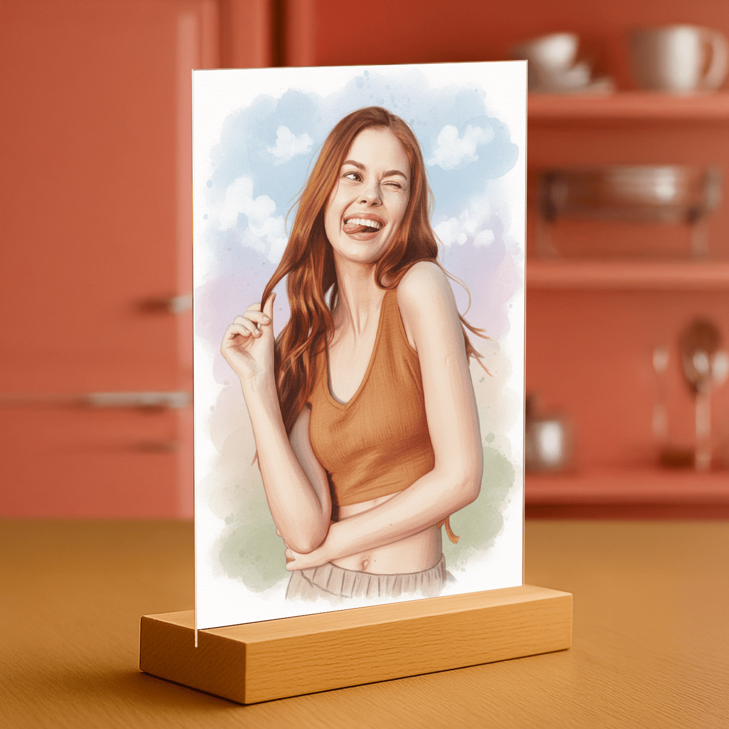 Kobieta w akwarelowym stylu - portret na szkle akrylowym dla niej - Emmygift.pl