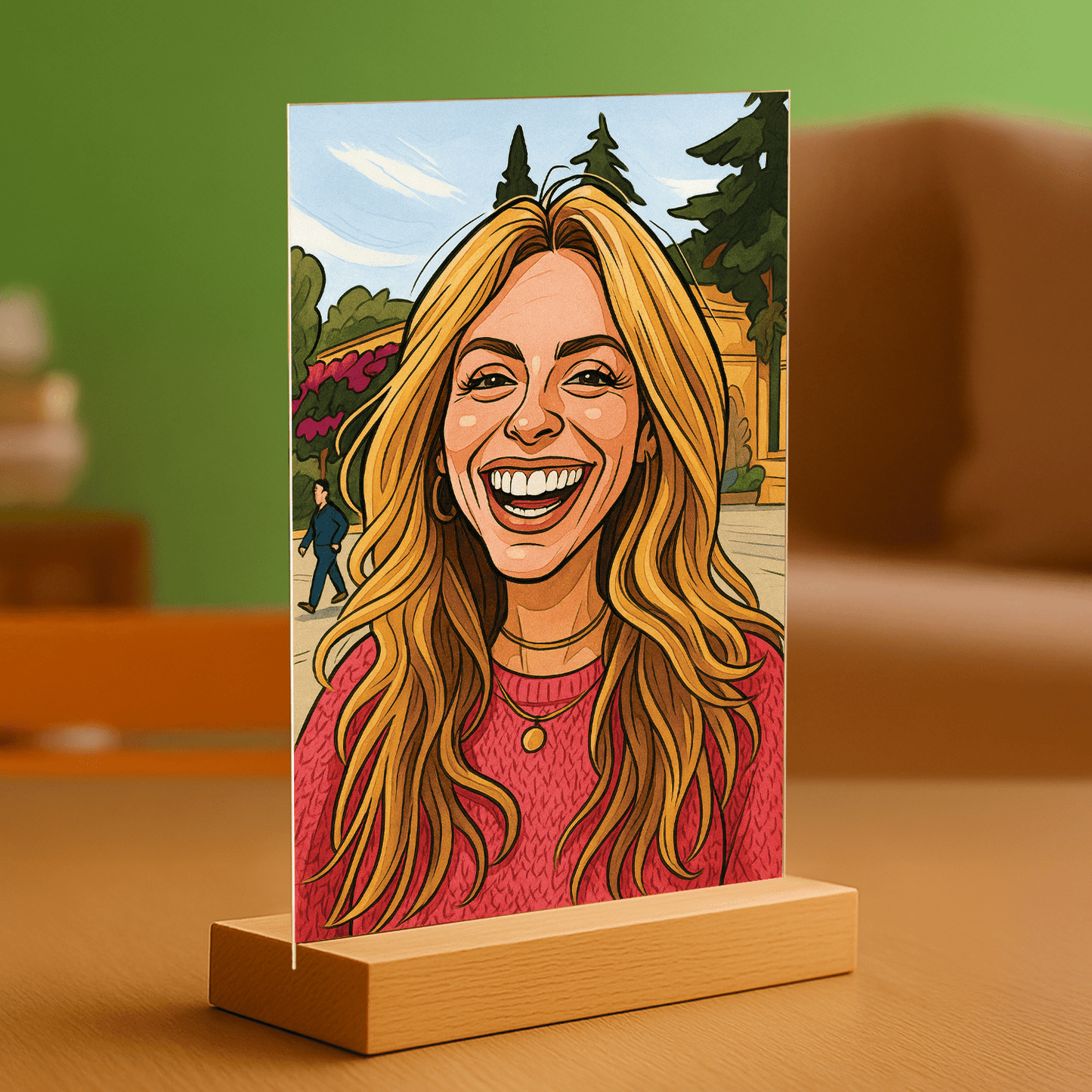 Kobieta w oryginalnym stylu karykatury - portret na szkle akrylowym dla niej - Emmygift.pl