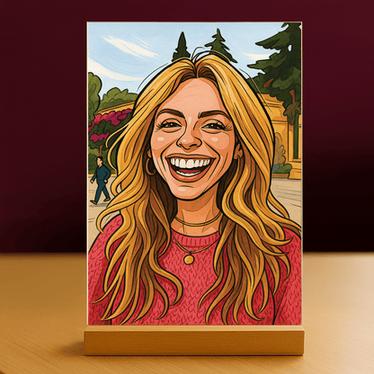 Kobieta w oryginalnym stylu karykatury - portret na szkle akrylowym dla niej - Emmygift.pl
