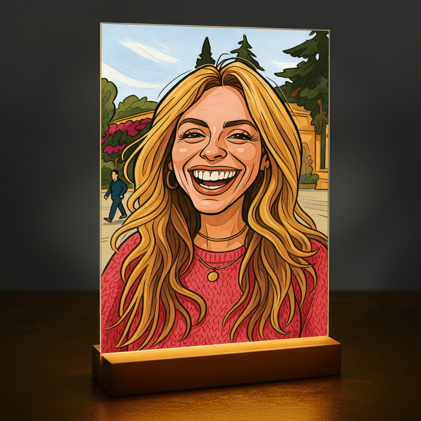 Kobieta w oryginalnym stylu karykatury - portret na szkle akrylowym dla niej - Emmygift.pl