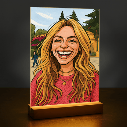 Kobieta w oryginalnym stylu karykatury - portret na szkle akrylowym dla niej - Emmygift.pl