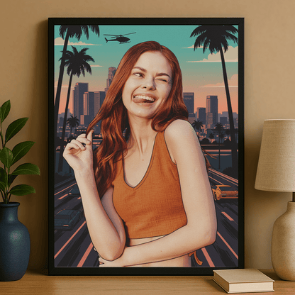 Kobieta w stylu jak z GTA - portret na plakacie dla niej - Emmygift.pl