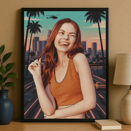 Kobieta w stylu jak z GTA - portret na plakacie dla niej - Emmygift.pl