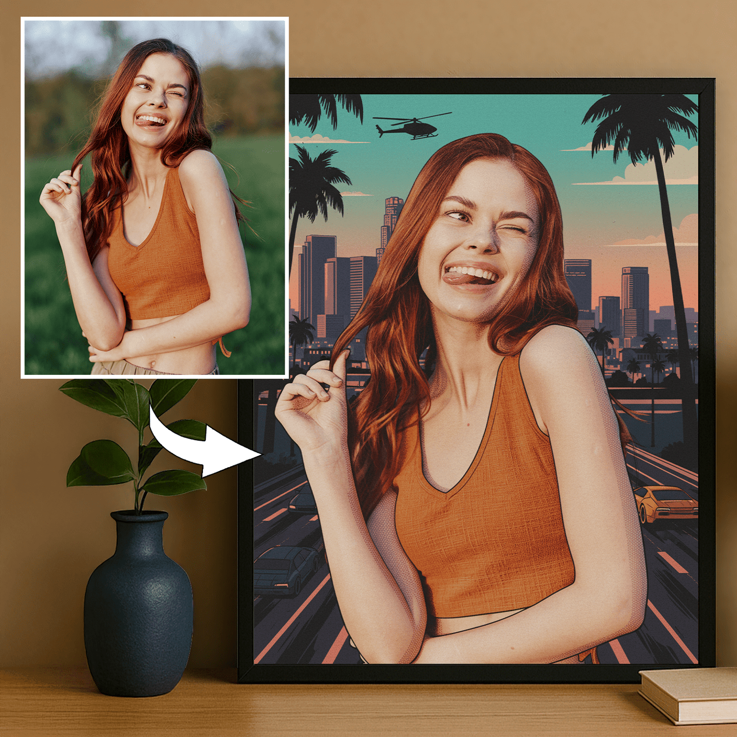 Kobieta w stylu jak z GTA - portret na plakacie dla niej - Emmygift.pl