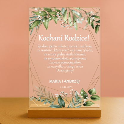 Kochani rodzice! - druk na szkle akrylowym dla rodziców - Emmygift.pl