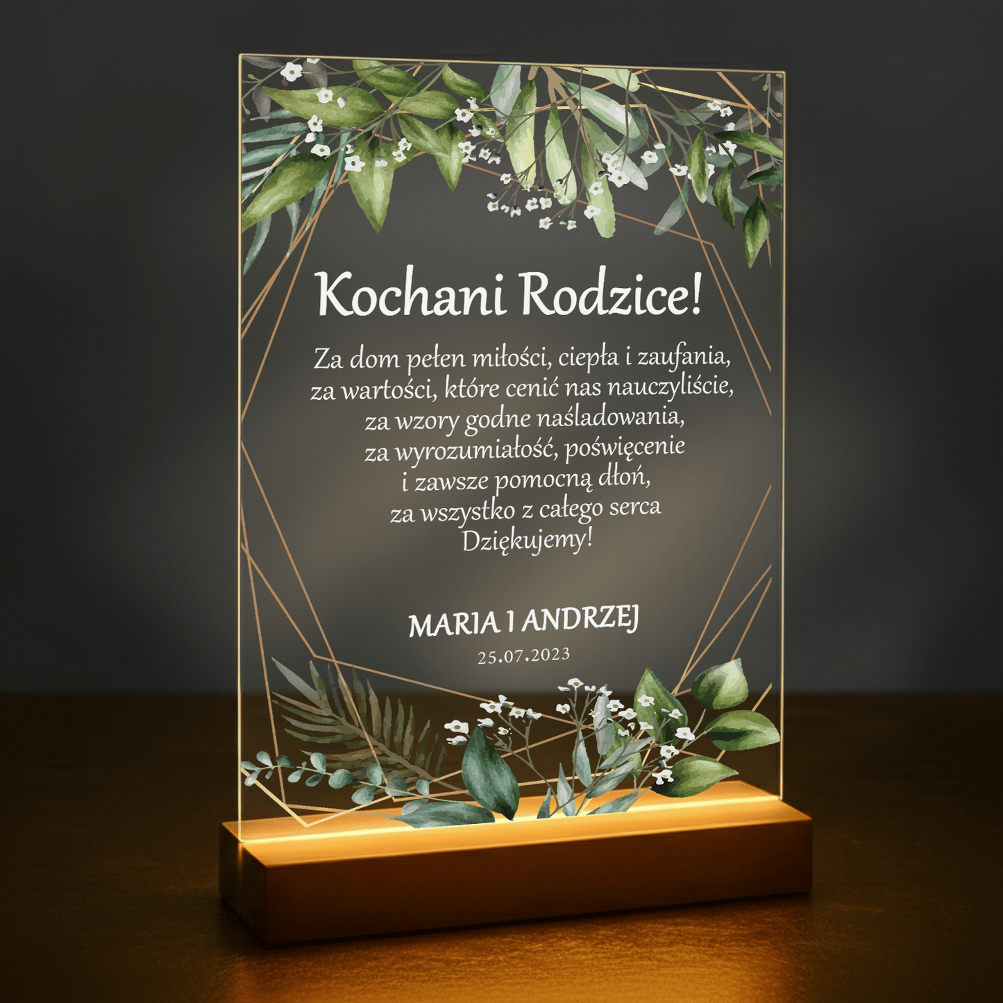 Kochani rodzice! - druk na szkle akrylowym dla rodziców - Emmygift.pl