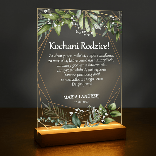 Kochani rodzice! - druk na szkle akrylowym dla rodziców - Emmygift.pl