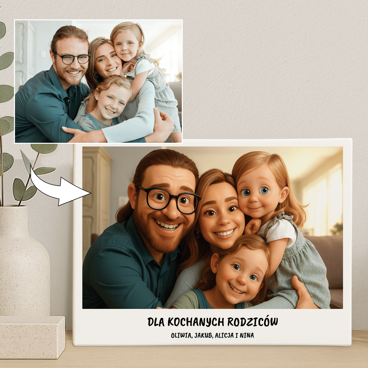 Kochani rodzice w stylu animacji - portret na płótnie dla rodziców - Emmygift.pl